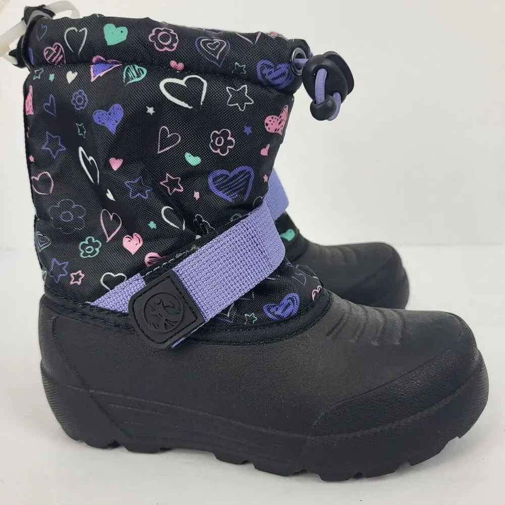 Northside Frosty Polar Boots Toddler Black Purple Hearts 3M Thinsulate Size 10